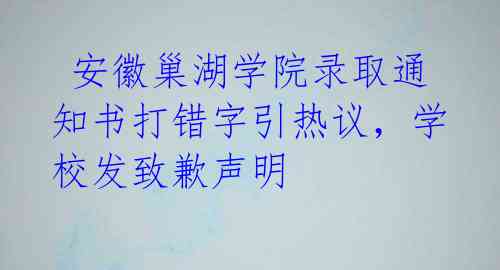  安徽巢湖学院录取通知书打错字引热议，学校发致歉声明 