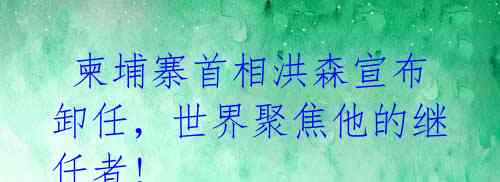 柬埔寨首相洪森宣布卸任,世界聚焦他的继任者!