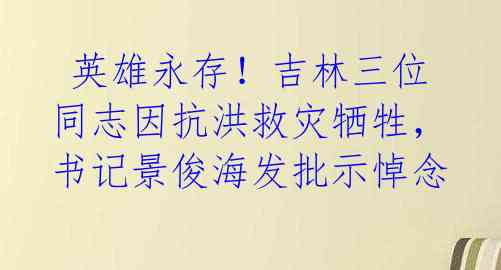 英雄永存!吉林三位同志因抗洪救灾牺牲,书记景俊海发批示悼念