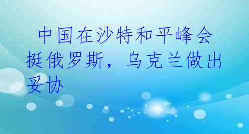中国在沙特和平峰会挺俄罗斯,乌克兰做出妥协
