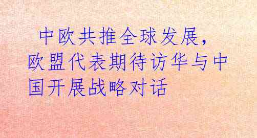 中欧共推全球发展,欧盟代表期待访华与中国开展战略对话