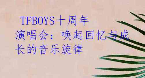  TFBOYS十周年演唱会：唤起回忆与成长的音乐旋律 