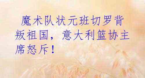 魔术队状元班切罗背叛祖国,意大利篮协主席怒斥!