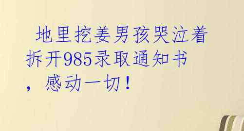  地里挖姜男孩哭泣着拆开985录取通知书，感动一切！ 