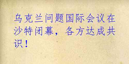 乌克兰问题国际会议在沙特闭幕,各方达成共识!