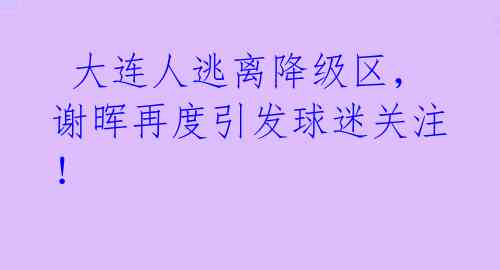 大连人逃离降级区,谢晖再度引发球迷关注!