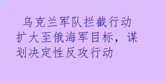 乌克兰军队拦截行动扩大至俄海军目标,谋划决定性反攻行动