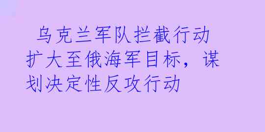  乌克兰军队拦截行动扩大至俄海军目标，谋划决定性反攻行动 