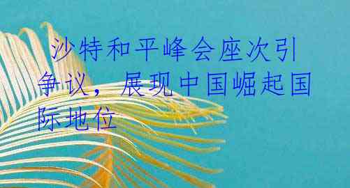  沙特和平峰会座次引争议，展现中国崛起国际地位