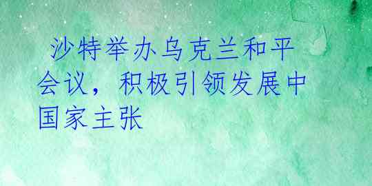 沙特举办乌克兰和平会议,积极引领发展中国家主张