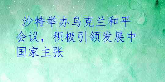  沙特举办乌克兰和平会议，积极引领发展中国家主张 