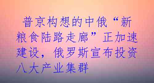 普京构想的中俄“新粮食陆路走廊”正加速建设,俄罗斯宣布投资八大产业集群