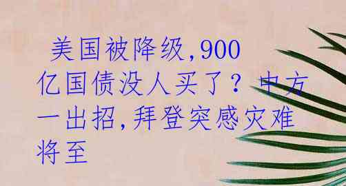  美国被降级,900亿国债没人买了？中方一出招,拜登突感灾难将至 