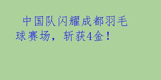  中国队闪耀成都羽毛球赛场，斩获4金！ 