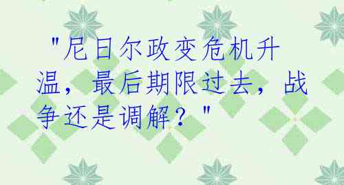"尼日尔政变危机升温,最后期限过去,战争还是调解?"