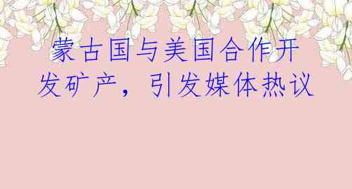 蒙古国与美国合作开发矿产,引发媒体热议