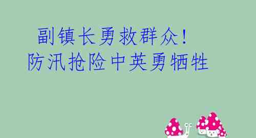 副镇长勇救群众! 防汛抢险中英勇牺牲