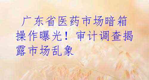 广东省医药市场暗箱操作曝光!审计调查揭露市场乱象