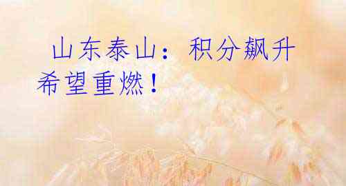 山东泰山:积分飙升 希望重燃!