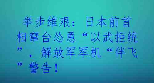  举步维艰：日本前首相窜台怂恿“以武拒统”，解放军军机“伴飞”警告！ 