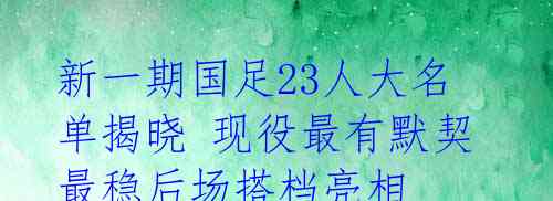 新一期国足23人大名单揭晓 现役最有默契最稳后场搭档亮相 