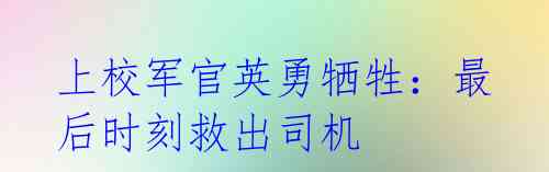 上校军官英勇牺牲：最后时刻救出司机 