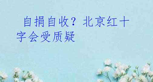 自捐自收?北京红十字会受质疑