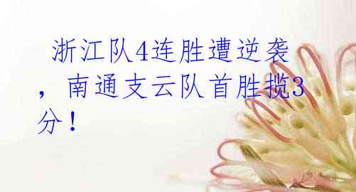 浙江队4连胜遭逆袭,南通支云队首胜揽3分!