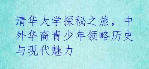 清华大学探秘之旅,中外华裔青少年领略历史与现代魅力