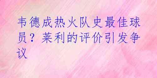 韦德成热火队史最佳球员？莱利的评价引发争议 