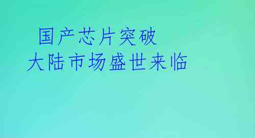  国产芯片突破 大陆市场盛世来临 