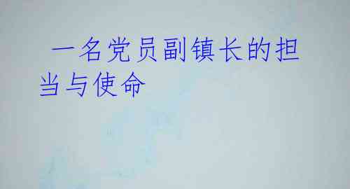一名党员副镇长的担当与使命