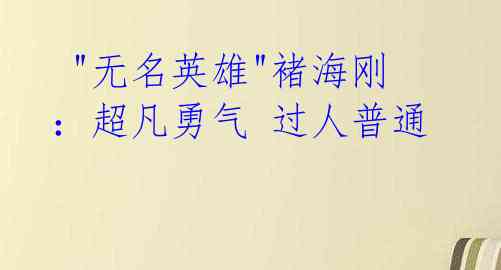 "无名英雄"褚海刚:超凡勇气 过人普通
