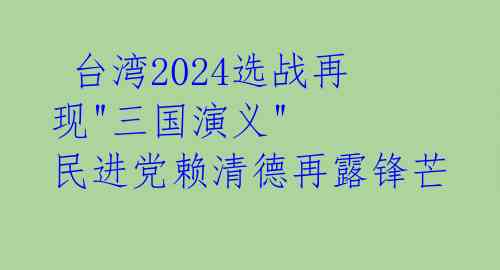 台湾2024选战再现"三国演义" 民进党赖清德再露锋芒