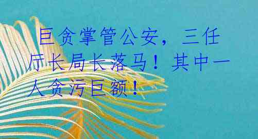  巨贪掌管公安，三任厅长局长落马！其中一人贪污巨额！ 