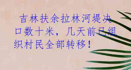 吉林扶余拉林河堤决口数十米,几天前已组织村民全部转移!