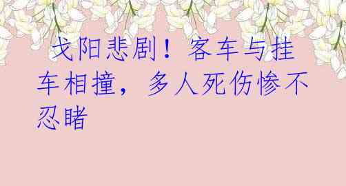 戈阳悲剧!客车与挂车相撞,多人死伤惨不忍睹
