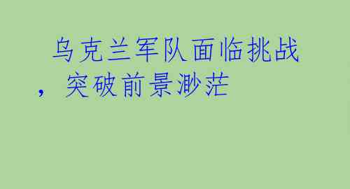 乌克兰军队面临挑战,突破前景渺茫