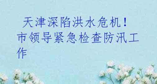 天津深陷洪水危机!市领导紧急检查防汛工作