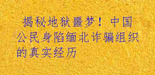 揭秘地狱噩梦!中国公民身陷缅北诈骗组织的真实经历
