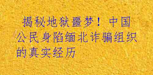  揭秘地狱噩梦！中国公民身陷缅北诈骗组织的真实经历 