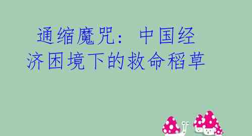 通缩魔咒: 中国经济困境下的救命稻草