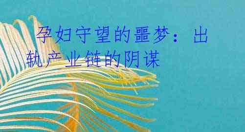 孕妇守望的噩梦:出轨产业链的阴谋
