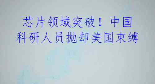  芯片领域突破！中国科研人员抛却美国束缚