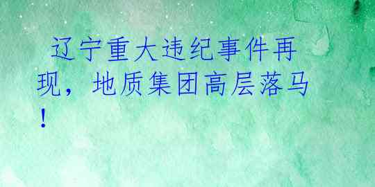  辽宁重大违纪事件再现，地质集团高层落马！