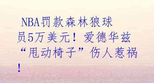  NBA罚款森林狼球员5万美元！爱德华兹“甩动椅子”伤人惹祸！