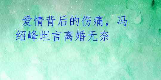 爱情背后的伤痛,冯绍峰坦言离婚无奈