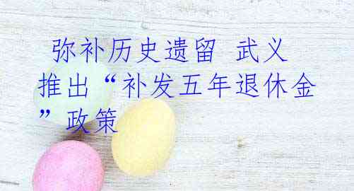 弥补历史遗留 武义推出“补发五年退休金”政策