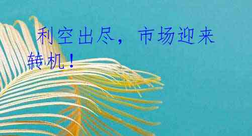 利空出尽,市场迎来转机!