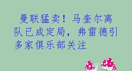  曼联猛卖！马奎尔离队已成定局，弗雷德引多家俱乐部关注 